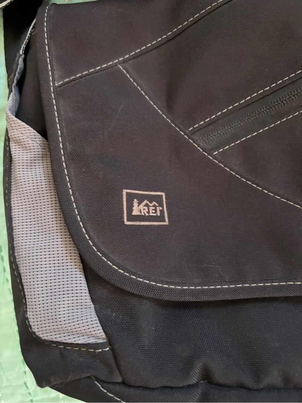 REI Black Messenger Bag with Grey Accents